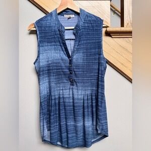 Sleeveless Tunic Top Plaid Blue Babydoll Flowy Oversized Faux Denim Coastal LG